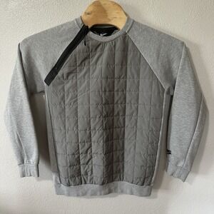 Nike Sportswear Sweatshirt Men's Small Gray Quilted Crewneck Zip Pullover Active